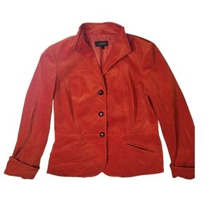 Talbots velvet blazer ruffled back Women's Sz 8 Orange-Red TTS